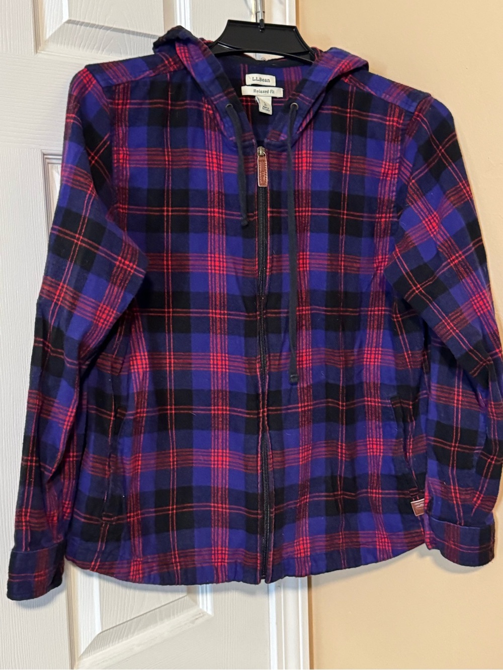 L.L. Bean Women's Scotch Plaid Flannel Relaxed Zip Hoodie Size Large Angus